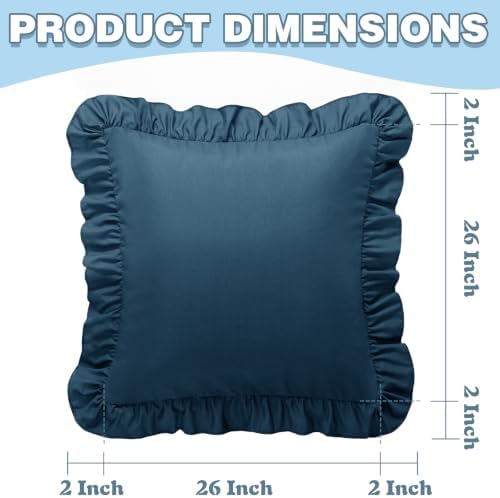 KKJIAF 2 Pack Ruffle Pillow Cases 26x26 Inches, Dark Blue - Image 3