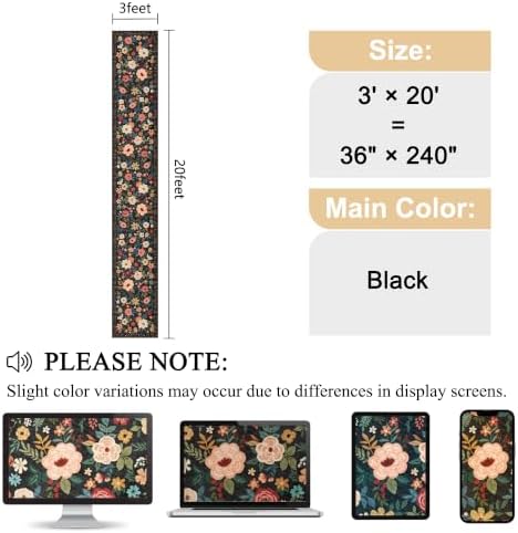 DUKINO 3x20 Runner Rug for Hallway, Floral Washable Long Runner Rug, Black - Image 2