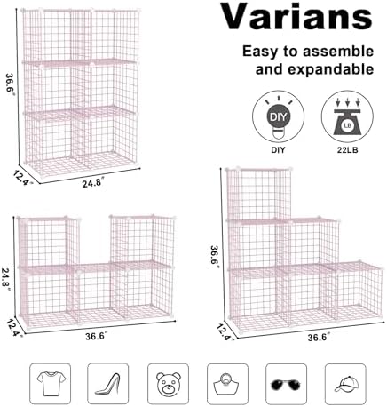 C&AHOME Wire Cube Storage, 6 - Cube Organizer Metal C Grids, Units, Pink - Image 3