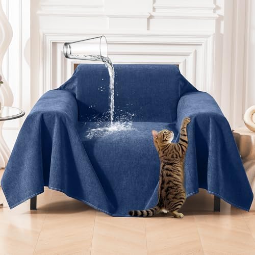 Deep Dream Cat-Scratch Resistant Armchair Couch Cover, Waterproof Sofa Cover for Dogs, Pet Friendly Couch Protectors Anti Slip Thickened Slipcovers for Dogs Pets, 71" x 91", Blue by DeepDream