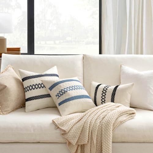 MIULEE Set of 2 Blue Boho Decorative Lumbar Pillow Covers 12x20 Inch - Image 2
