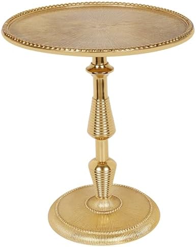 CLEENTABLE Round Gold End Table, Metal Pedestal, 15x21 by CLEENTABLE