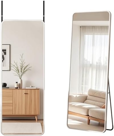Antok Over The Door Mirror Full Length, 49'' x 14''Wall Mounted Hanging Mirror, Aluminum Alloy Frame, Shatterproof Glass, No Drill Installation for Bedroom, Closet, Bathroom, Dorm, Round Corner, White - Image 2