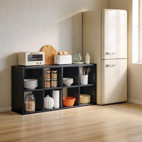 LUCKLIFE 8-Cube Storage Organizer, Modular Bookcase Shelf with Vertical or Horizontal Use, Fits 11×11" Bins, Optional Back Panels, for Living Room, Office, Black by Furnitureseries