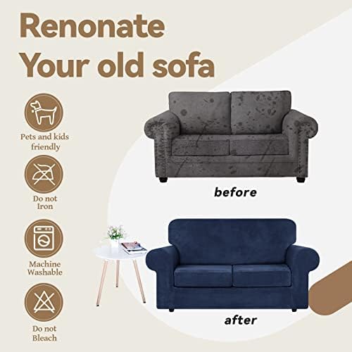 WEERRW Velvet Stretch 3 Pieces Couch Cover for Sofa Washable, Navy Blue - Image 5