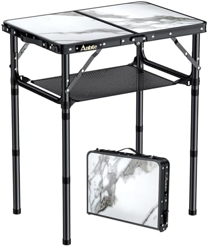 Anbte Folding Camping Table with Storage Net, 3 Adjustable Height Max 28" by Anbte
