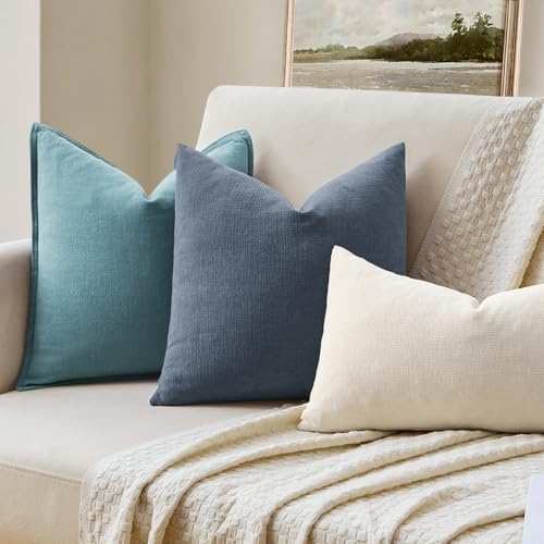 MIULEE Dark Grey Blue Chenille Couch Throw Pillow Covers, 18x18 - Image 2