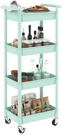 STEEHOOM Utility cart with Tabletop 4 Tier Rolling Cart Organizer with Wheels Movable Storage Cart for Office, Living Room, Kitchen, Craft Room, Green by Steehoom