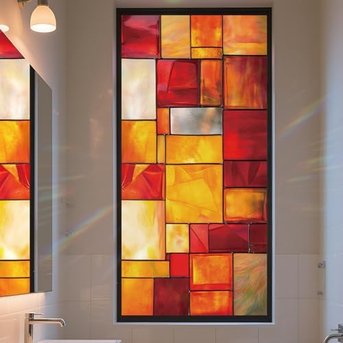 Stained Glass Window Privacy Film Static Cling - Rainbow Glass Decorative Sun Blocking Window Covering, Non-Adhesive Removable Stickers for Home & Office, 17.5" x 39.3" by AOHMPT