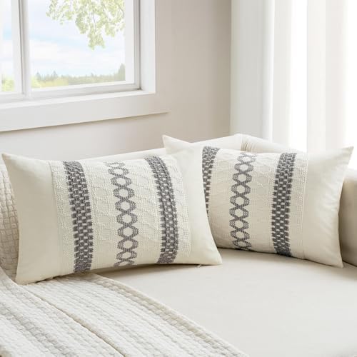 MIULEE Set of 2 Gray Boho Decorative Lumbar Pillow Covers 12x20 Inch by MIULEE