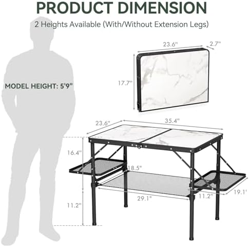 Titanker Folding Camping Table 3ft, Folding Picnic Table, Large Camp Table Portable with Extra Side Racks & Storage Net, Outdoor Patio Table, RV/Car Camping Essentials, Aluminum Light & Solid - Image 3