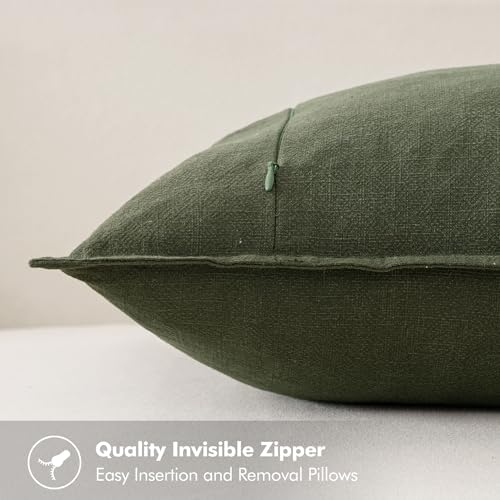 MIULEE Decorative Linen Euro Sham Pillow Covers 24x24 Dark Olive Green - Image 3