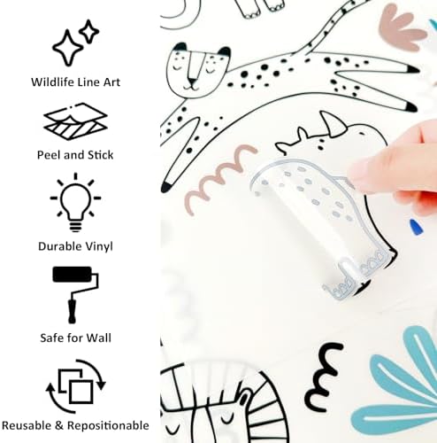 AOWDIAO Safari Wildlife Animal Wall Decals Line Art Peel & Stick Decor for Kids’ Room & Nursery - Image 3