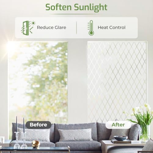 LUTE Frosted Glass Window Privacy Film with Lattice Pattern, 17.5" x 157.4" - Image 3