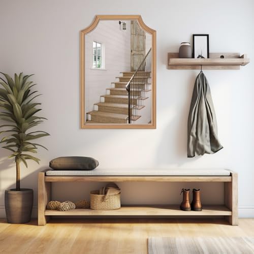 WallBeyond Scalloped Wood Mirror for Small Bathroom Vanity 20x30 Inch Rectangle Wall Mirror Decor for Hallway Bedroom Living Room Home (Honey-Colored) - Image 6