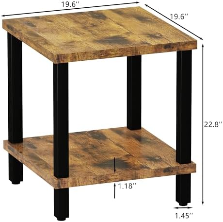 MMEOLUOOK Large End Table Square Side Table Modern Sofa Table 20 Inch Industrial Coffee Table NightStand with 2-Tier Storage Shelf for Living Room Bedroom Rustic Brown MLBZ06R - Image 3