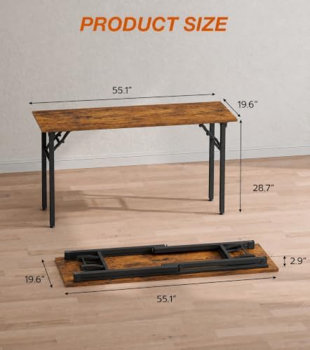 XBurmo Folding Desk Foldable Table, No Assembly 55.1" Foldable Desk Space-Saving Workstation for Small Space, Computer Table, Flat Storage for Home Office, Bedroom, Dorm, Study Room, Rustic Brown - Image 2