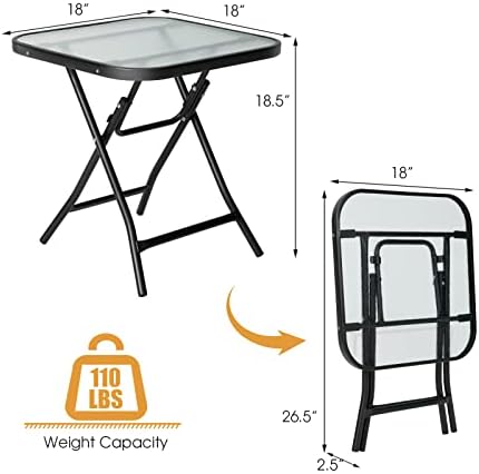 GIANTEX Square Folding Side Table, Patio Table w/Tempered Glass Tabletop - Image 3