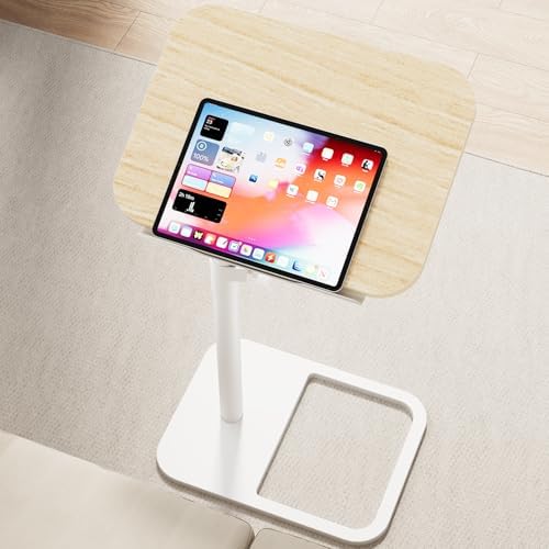 GOYLSER TV Tray Table for Couch, Height Adjustable/360° Swivel/180° Flip-Over Panel Design C-Shaped End Table, Sofa End Side Table with Phone & Tablet Slot for Eating, Laptop, Couch (Natural) by GOYLSER