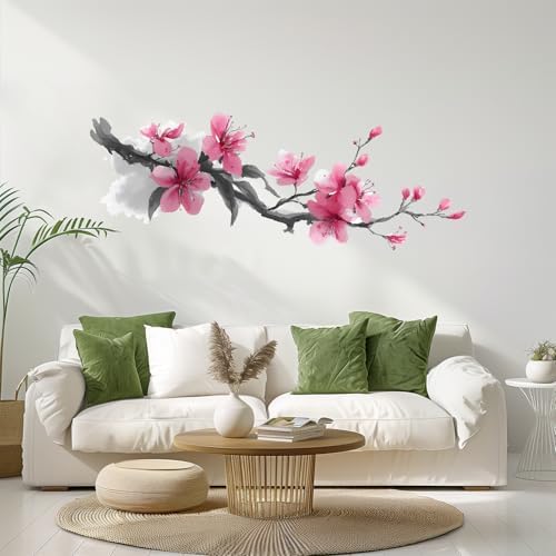 ANNA QUEEN Ink Cherry Blossom Branch Wall Decals | Peel and Stick Watercolor Floral Wall Stickers – Removable Asian Style Vinyl Wall Art for Bedroom, Living Room, Office & Zen Décor by ANNAQUEEN
