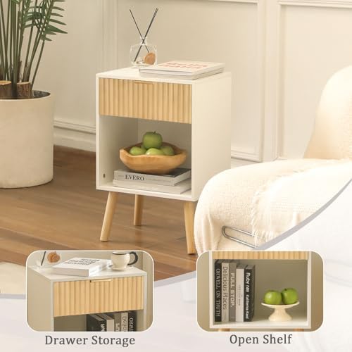 Fultyle Night Stand with Charging Station, Fluted Bedside Table with Drawer - Image 6