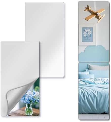 Unbreakable Mirror Tiles, 2PCS 24”x14” Peel And Stick on Mirror for Wall Mirrors Decorative, Toddlers for Kids Bedroom, Plastic Gym Frameless Door Small Adhesive Mirrors for Classroom Decor Stickers by VXKZF
