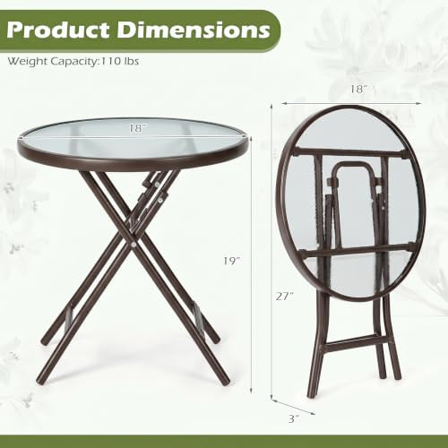 GIANTEX Folding Side Table w/Tempered Glass Tabletop & Metal Frame Set of 2 - Image 3