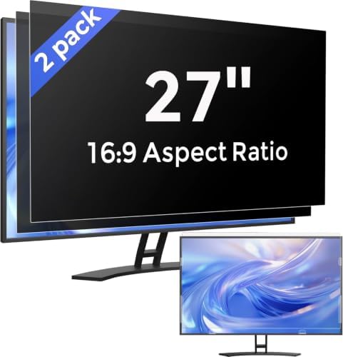 [2 Pack] 27 Inch Computer Privacy Screen Filter for Monitor 16:9 Aspect Ratio, Eye Protection Anti Blue Light Privacy Shield and Anti-Glare Protector, 27inch Removable Anti-Scratch 27in Protector Film by Unknown