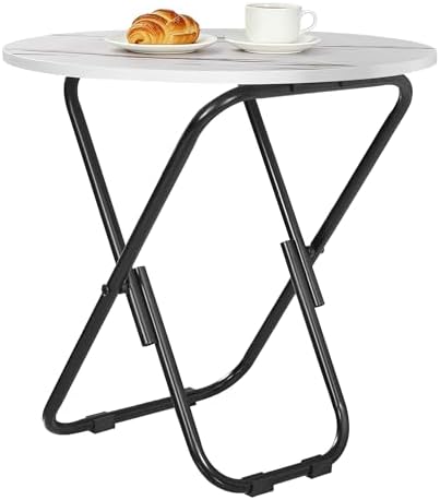 VECELO 17.7" Small Folding Table, Round Patio Outdoor Side Snack Table, Waterproof Wood End Table with Anti-Rust Metal Legs for Living Room Bedroom Garden Yard Balcony Porch by VECELO