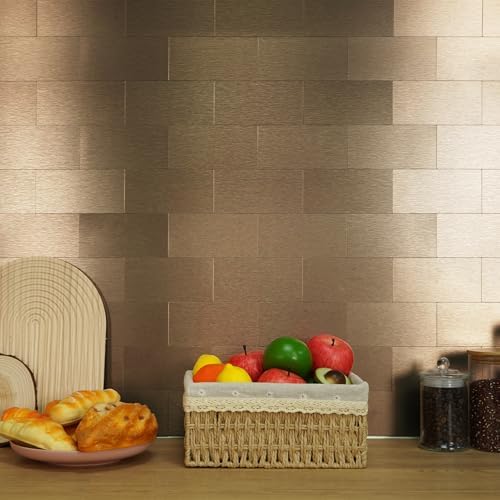Vamos Tile 100-Piece Peel and Stick Backsplash Seamless Tile,3''x6'' Brushed Rose Gold Metal Subway Tile,Stick on Backsplash for Kitchen/Bathroom/Laundry Room - Image 2