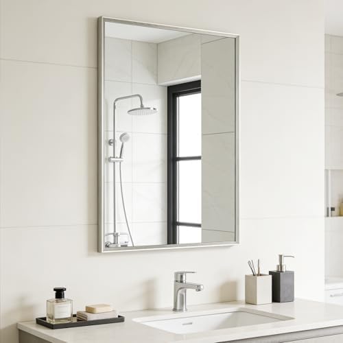 Bathroom Mirror for Wall, 30x20 Inch Framed Vanity Mirror Brushed Nickel by Ruomeng
