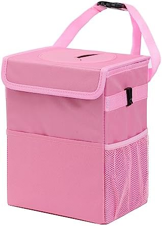 AOKJOY Car Garbage can with lid Leak Proof Vehicle Trash Can 3 Storage Pockets Hanging Waterproof car Trash Bag for SUV Pink by saygoodbyetoclutter