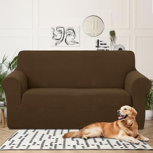 U-NICE HOME Oversized Stretch Loveseat Couch Cover, Brown - Image 2