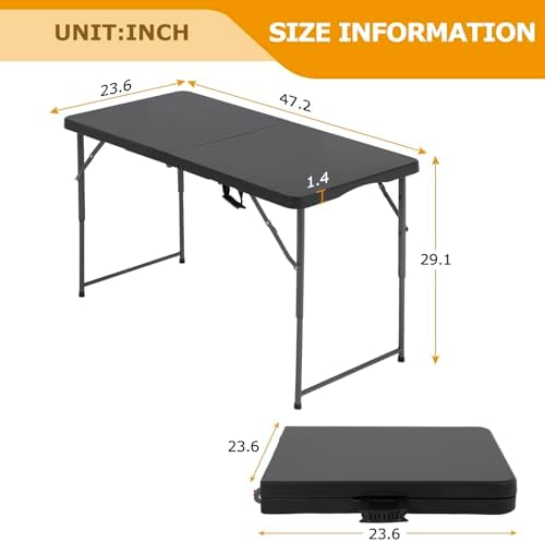 FDW | 4FT Folding Table | Black | Portable Plastic Table - Image 3