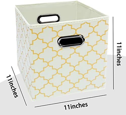 Black Foldable Storage Cubes Bins , Fabric Storage Box Cubes Organizer Baskets with Dual Handles for Home Organizer Creamy-White Gold - Image 2