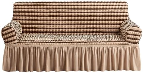 Sofa Cover Double Khaki Couch Cover Stretch Sofa Slipcover with Skirt by NICEEC