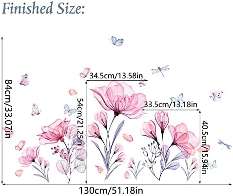 Pink Flowers Wall Decals Removable Butterflies Floral Flowerl Wall Stickers DIY Vinyl Self Adhesive Wall Mural for Nursery TV Background Kids Gilrs Rooms Bedroom Decoration - Image 5