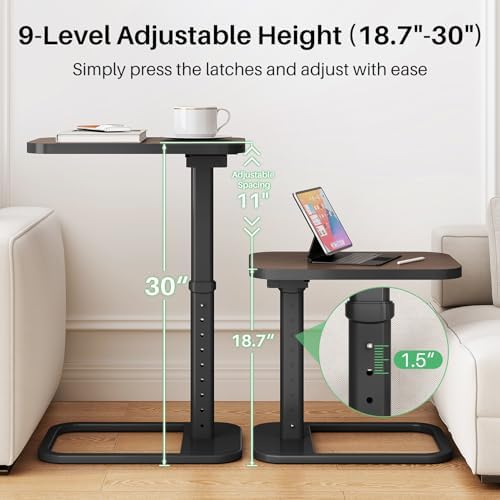 Kitstorack TV Tray Table, Adjustable Height & Rounded Metal Corners, Snack Table for Couch, Sofa, Bed, Chair, Living Room, C Shaped End Side Table for Eating, Dinner or Laptop, Small Spaces, Espresso - Image 4