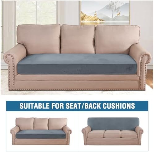 H.VERSAILTEX Velvet Stretch Individual Couch Cushion Cover Plush Cushion Slipcover for Loveseat Sofa Cushion Furniture Protector Seat Cushion Sofa Cover (1 Piece Sofa Cushion Cover, Stone Blue) - Image 3