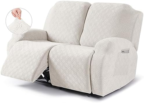 VANSOFY Stretch Recliner Loveseat Cover, Slipcover, Off White, 2 Seater by VANSOFYFURNITURECOVERS