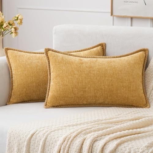 MIULEE Decorative Lumbar Throw Pillow Covers 12x20 Inch Gold 2 Pack by MIULEE