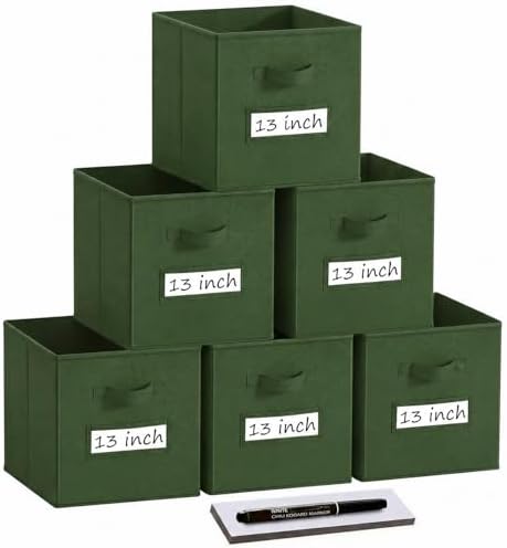 Storage Bins,13 Inch Cube Storage Bin with Labels,6pcs,Dark Green by Anyoneer