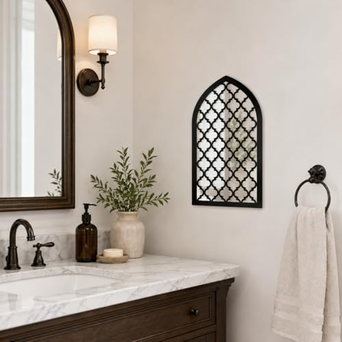 2 Pcs Moroccan Window Mirror Wall Decor, 12.8 x 8.9 Inch Self Adhesive Arched Mirror Wall Stickers for Living Room Bedroom Bathroom Hallway Entryway Bohemian and Mediterranean Style - Image 3