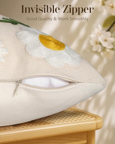Embroidered Throw Pillow Cover 18x18 Inch, Flower Bee - Image 3