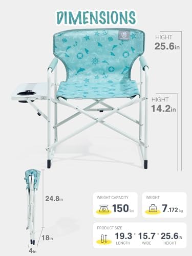 EVER ADVANCED Kids Directors Chair with Side table for Camping, RV & Sports, Padded Kid Outdoor Seat with Safety Lock, Lightweight Portable Camp Chairs for Beach, Balcony, Patio, Supports 150lbs Green - Image 3