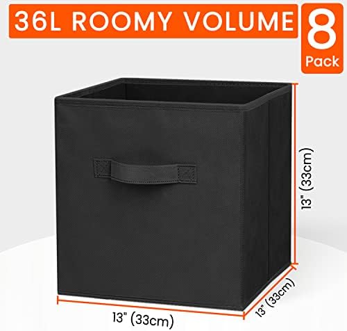 Criusia Large Storage Cubes - 13 Inch Heavy Duty Fabric Storage Bins for Shelves Closet, Cube Organizer - 8 Pack Collapsible Cube Storage Bins Baskets for Organizing Clothes Blankets Toys (Black) - Image 2