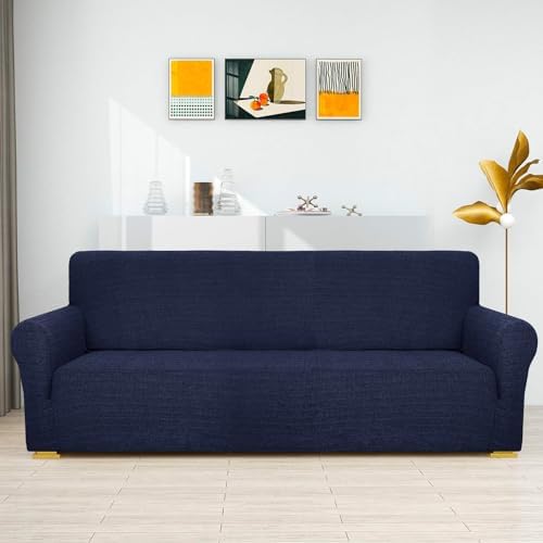 ZNSAYOTX Couch Covers for 3 Cushion Couch High Stretchy Spandex Pet Friendly Sofa Slipcover 1 Piece Non Slip Couch Covers Large Furniture Protector (Navy Blue, Sofa) - Image 2