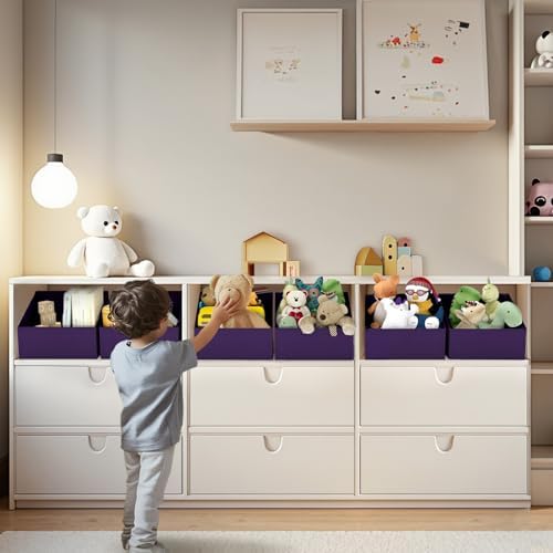 DIMJ Closet Storage Bins 6 Pack - Fabric Storage Baskets for Shelves, Collapsible Clothes Organizer, Trapezoid Shelf Organization Storage Cubes for Purse, Toys, Books, Towel, Clothes, Purple - Image 4