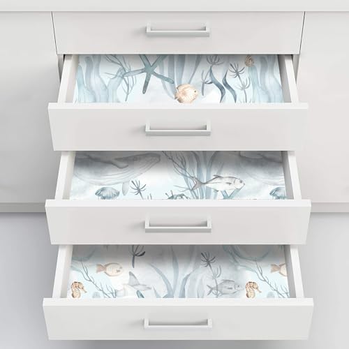 Peel and Stick Wallpaper Aqua Blue Coral Reef Marine Fish Wallcovering Coastal Wallpaper Beach Removable Contact Paper for Kids Bedroom Nursery Bathroom Accent Walls (Aqua Blue, 17.3"x118") - Image 4
