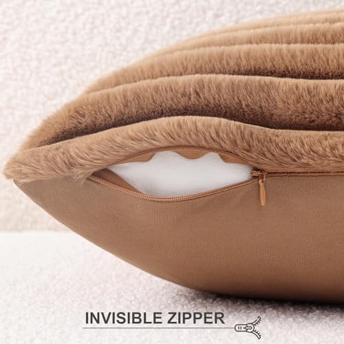 Pallene Faux Fur Decorative Throw Pillow Covers 12x20 Set of 2, Brown - Image 3